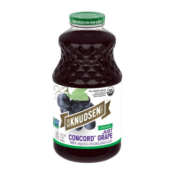 R.W. Knudsen Family Organic Just Concord Grape Juice, 100% Juice, 32 oz, Glass Bottle