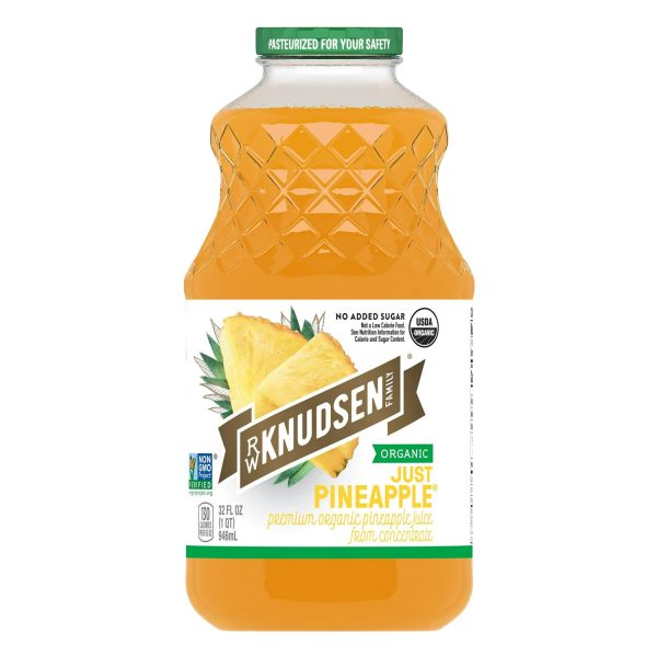 R.W. Knudsen Family Organic Just Pineapple Juice, 100% Juice, 32 oz, Glass Bottle