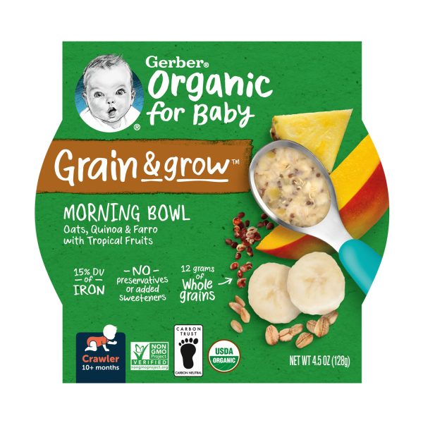 Gerber Organic Grain & Grow Morning Bowl Baby Oatmeal, Tropical Fruits, 4.5 oz Tray