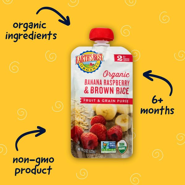 Earth's Best Organic Stage 2 Baby Food, Banana Raspberry & Brown Rice, 4.2 oz Pouch：圖片 2