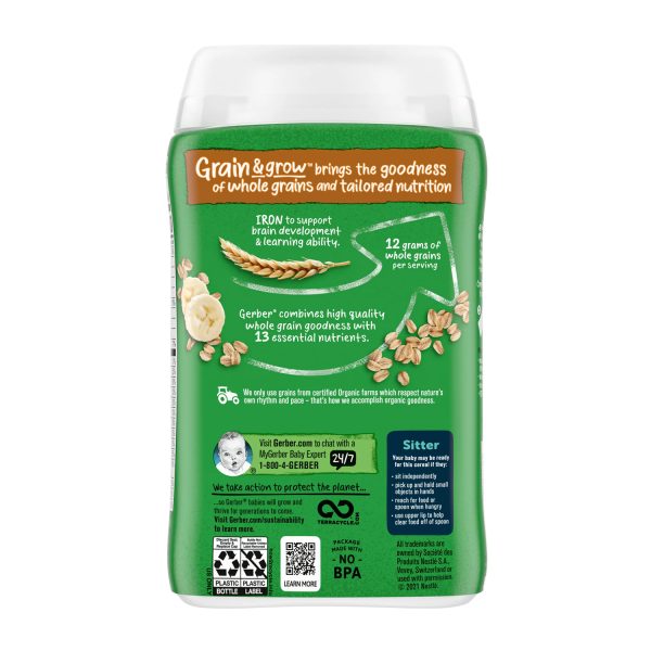 Gerber 2nd Foods Organic for Baby Grain & Grow Oatmeal Baby Cereal, Banana, 8 oz Canister：圖片 2