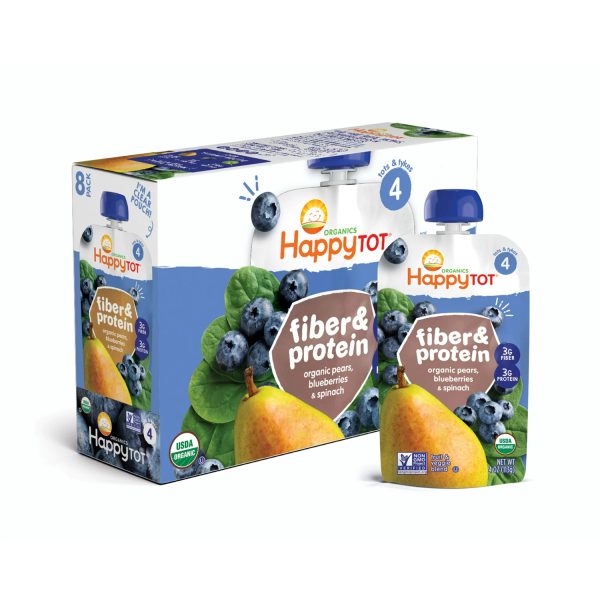 Happy Tot Organics Fiber & Protein Stage 4, Pears Blueberries & Spinach Organic Tot Food, 4 oz Pouch：圖片 3