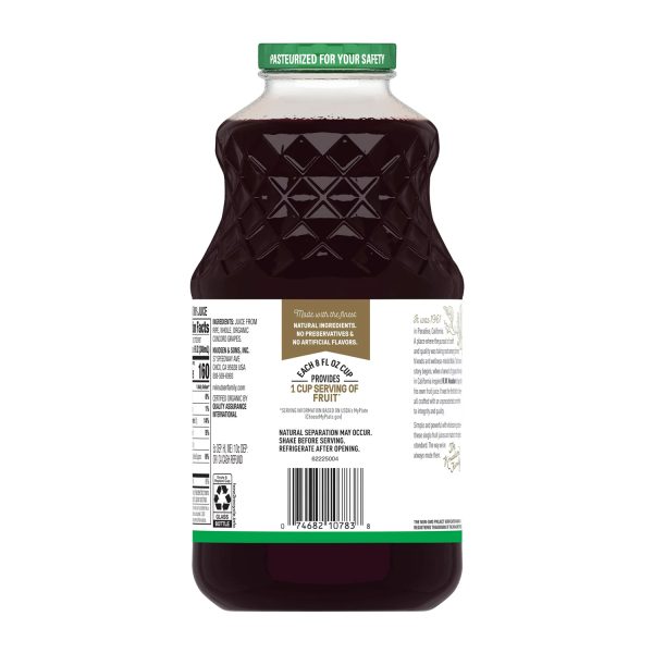 R.W. Knudsen Family Organic Just Concord Grape Juice, 100% Juice, 32 oz, Glass Bottle：圖片 3