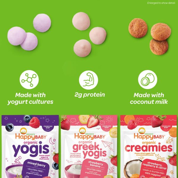 Happy Baby Organics Greek Yogis, Strawberry Banana & Greek Yogurt Organic Freeze-Dried Baby Snack, 1 oz Bag (Pack of 8)：圖片 3