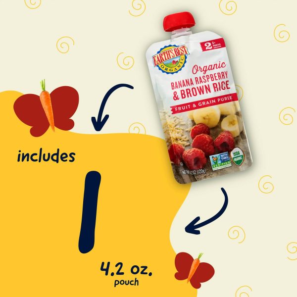 Earth's Best Organic Stage 2 Baby Food, Banana Raspberry & Brown Rice, 4.2 oz Pouch：圖片 4